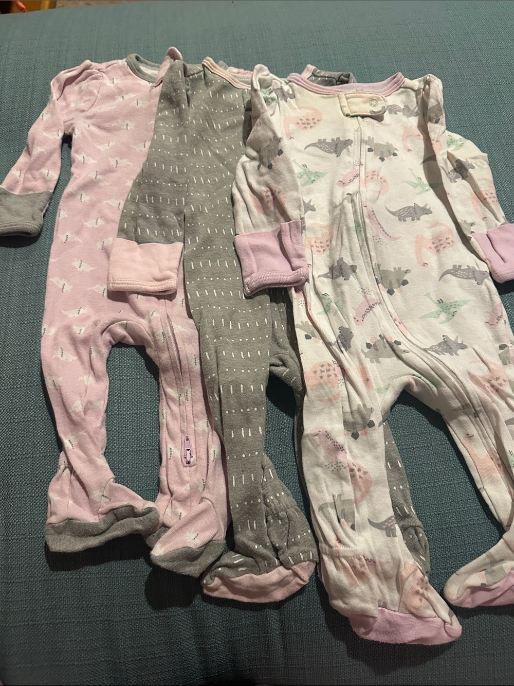 cloud island Pink, Gray, White Footed One-Piece Pajamas - Set of 3. Size 3-6mth